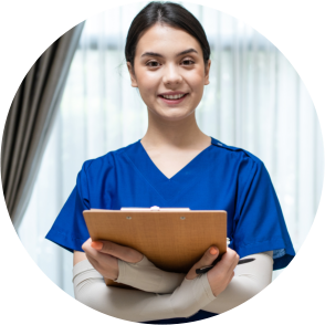 A female caregiver smiling